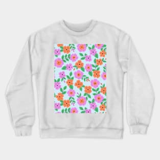 Happy impatiens flower botanical pattern in light blue Crewneck Sweatshirt